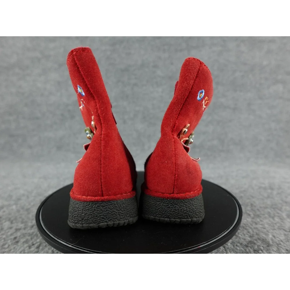 Sprockets Red Suede Butterfly‎ Flower Embroidered Kids Boots Size 5